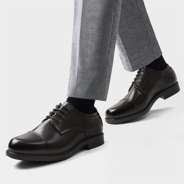Men's Cap-Toe Oxford Dress Shoes - DARK BROWN - 6